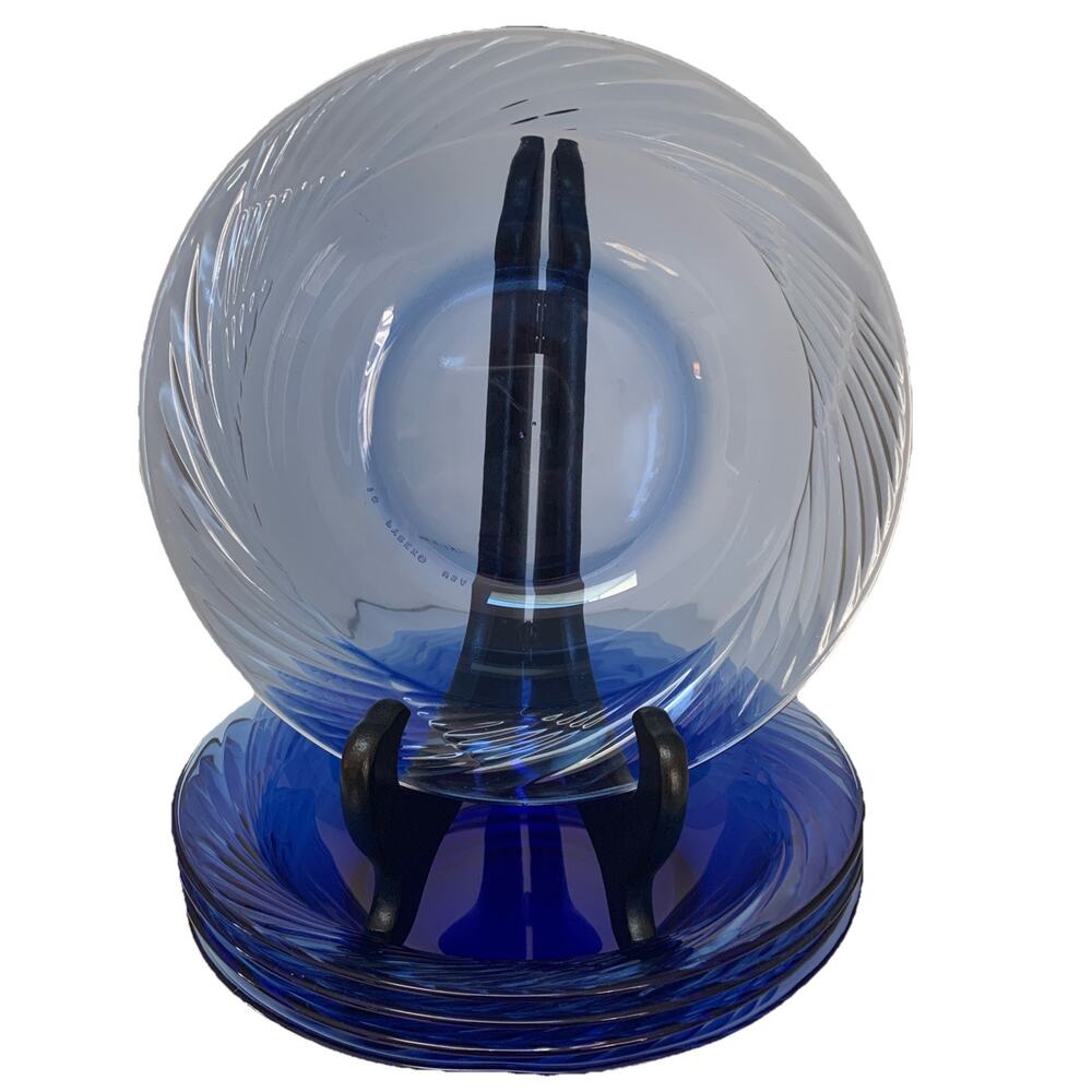 Vintage Pyrex Cobalt Blue Glass FESTIVA Swirl Cereal Salad Bowls Set Of 5